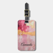 Étiquette À Bagage Or artistique et rose Abstrait (Devant Vertical)