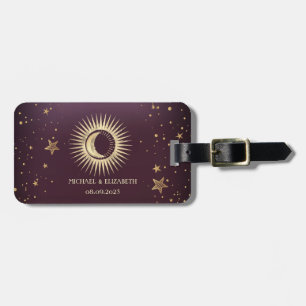 Étiquette À Bagage Or Céleste Soleil Et Lune Étoiles Bourgogne