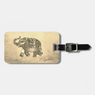 Étiquette À Bagage Or élégant, Eléphant de Paisley