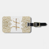 Étiquette À Bagage Or Et Blanc Floral Paisley Lace (Devant horizontal)
