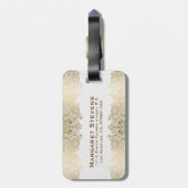 Étiquette À Bagage Or Et Blanc Floral Paisley Lace (Dos Vertical)