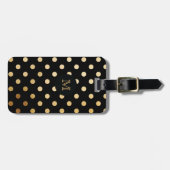 Étiquette À Bagage Or et étiquette noire de bagage de point de polka (Devant horizontal)
