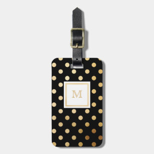 Étiquette À Bagage Or et étiquette noire de bagage de point de polka