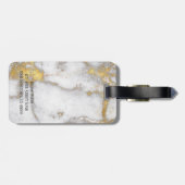 Étiquette À Bagage Or et monogramme de marbre gris de motif (Dos horizontal)