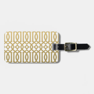 Étiquette À Bagage Or et motif moderne blanc de treillis