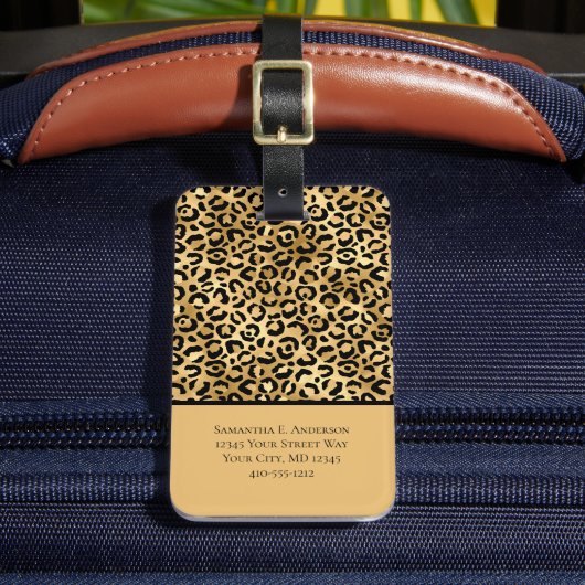 Étiquette À Bagage Or Léopard Imprimé Guépard Tendance Chic (Insitu Rectoal 2)