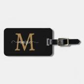 Étiquette À Bagage Or Monogramme Initial Script Nom Téléphone Uniquem (Devant horizontal)