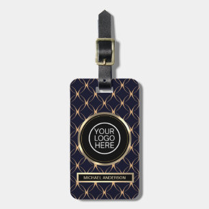 Étiquette À Bagage or noir luxueux monogramme métallique personnalisa