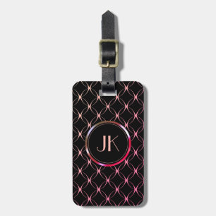 Étiquette À Bagage or noir luxueux monogramme métallique personnalisa