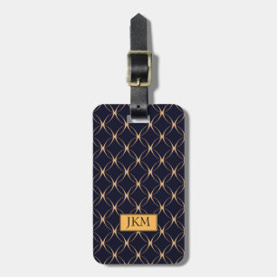 Étiquette À Bagage or noir luxueux monogramme métallique personnalisa