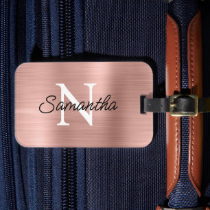 Étiquette À Bagage Or rose clair métallisé faux monogramme