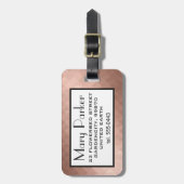 Étiquette À Bagage Or rose, monogramme chic élégant de coeur de fille (Devant Vertical)