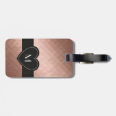 Étiquette À Bagage Or rose, monogramme chic élégant de coeur de fille (Dos horizontal)