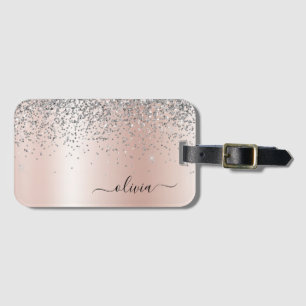 Étiquette À Bagage Or Rose - Pailletés Rose Saumon Argent Monogramme