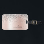 Étiquette À Bagage Or rose - Parties scintillant rose pâle Monogramme<br><div class="desc">Or rose - Blush Pink and Silver Faux Foil Metallic Sparkle Parties scintillant brossé Monogramme en métal Nom et étiquette initiale de sac ou de bagage. Cela rend le cadeau parfait pour 16 ans, mariage, douche nuptiale, anniversaire, baby shower ou bachelorette pour quelqu'un qui aime le luxe glam et les...</div>