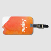 Étiquette À Bagage Orange aquarelle personnalisable arty de voyage (Devant Horizontal)