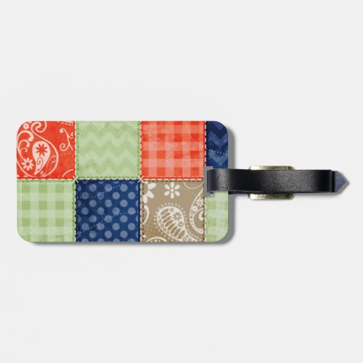 Étiquette À Bagage Orange, Bleu, Brown et Sage Vert Patchwork (Dos horizontal)