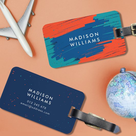 Étiquette À Bagage Orange Bleu Turquoise Vibrant Moderne Gras Trucs
