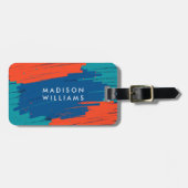 Étiquette À Bagage Orange Bleu Turquoise Vibrant Moderne Gras Trucs (Devant horizontal)