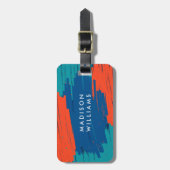 Étiquette À Bagage Orange Bleu Turquoise Vibrant Moderne Gras Trucs (Devant Vertical)