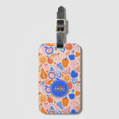 Étiquette À Bagage Orange Blue Monogram Fruits Légumes (Devant Vertical)