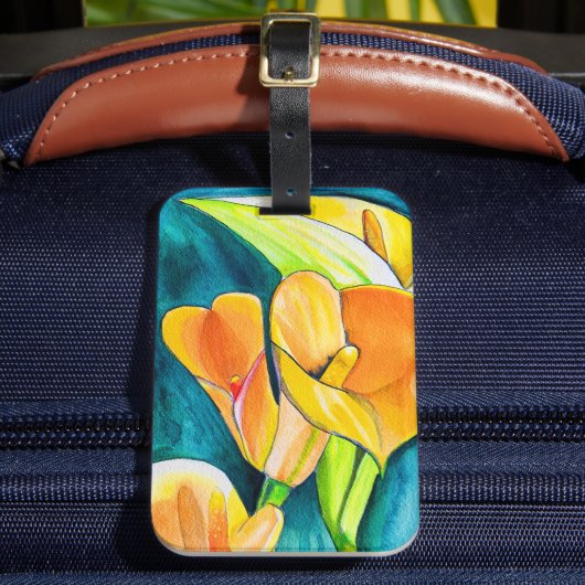 Étiquette À Bagage Orange Calla fleurs de laine aquarelle art (Insitu Rectoal 2)