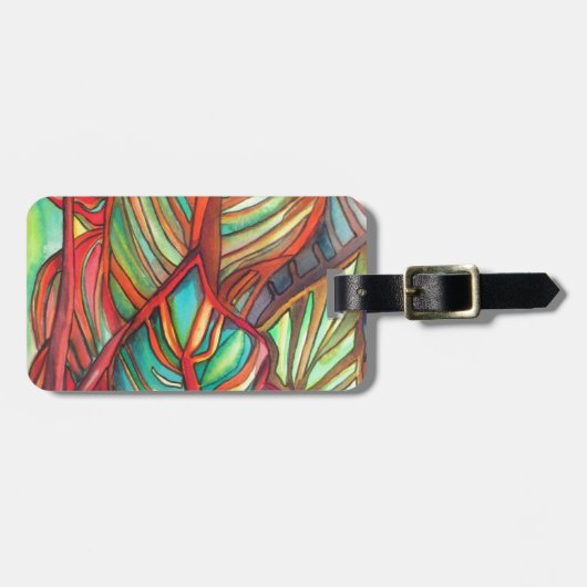 Étiquette À Bagage Orange Canna feuille aquarelle art original (Devant horizontal)