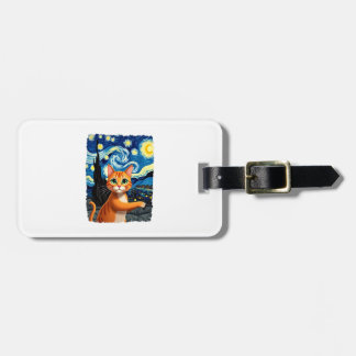 Étiquette À Bagage Orange Cat Selfie  Starry Night Cat Mom Cat Lovers