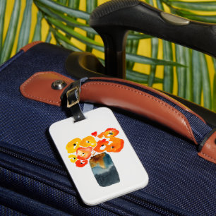 Étiquette À Bagage Orange fleurs de pavot aquarelle