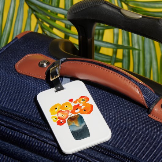 Étiquette À Bagage Orange fleurs de pavot aquarelle (Insitu Rectoal 1)