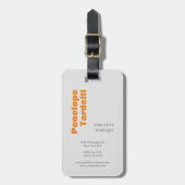 Étiquette À Bagage Orange Gris Blanc Moderne Simple Plat Votre Nom (Devant Vertical)