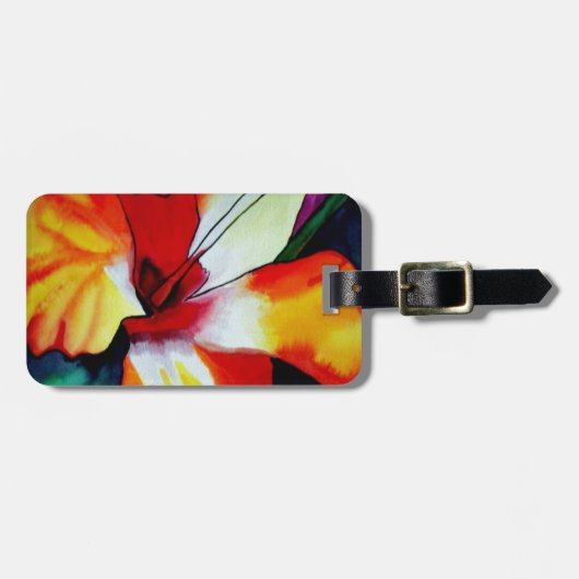 Étiquette À Bagage Orange Hibiscus fleurs tropicales aquarelle art (Devant horizontal)
