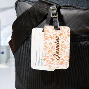 Étiquette À Bagage Orange Papillon Floral Motif Personnalisé Monogram