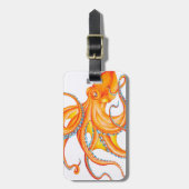 Étiquette À Bagage Orange Rouge Kraken Octopus Danse d'Art (Devant Vertical)