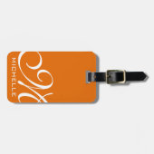 Étiquette À Bagage Orange Script Monogramme (Devant horizontal)