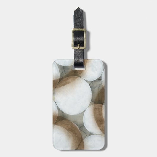 Étiquette À Bagage Orbes blanches et cercles Brown (Devant Vertical)