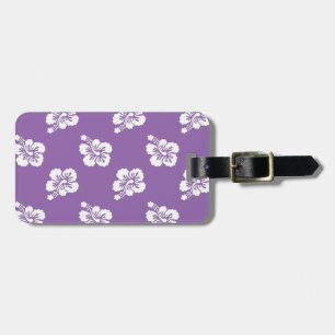 Étiquette À Bagage Orchidée Améthyste et Fleur d'Hibiscus Blanc