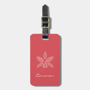 Étiquette À Bagage Orchidée Élégante Fleur rouge chaud simple avec no