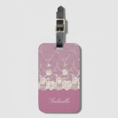Étiquette À Bagage Orchidée rose blanc dentelle florale (Devant Vertical)