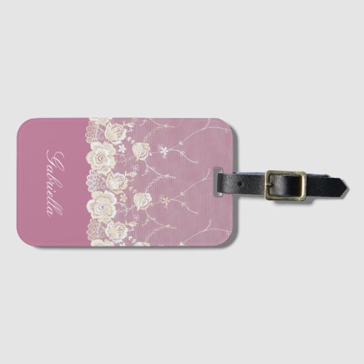 Étiquette À Bagage Orchidée rose blanc dentelle florale (Devant Horizontal)