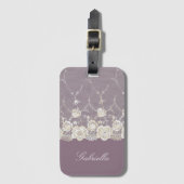 Étiquette À Bagage Orchidée violet blanc dentelle florale (Devant Vertical)