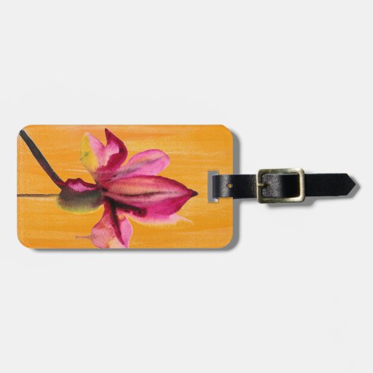 Étiquette À Bagage Orchidée violette couleur orange pop art fleur (Devant horizontal)