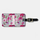 Étiquette À Bagage Orchidées roses dans le monogramme de la fleur | (Devant horizontal)