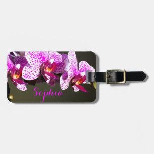 Étiquette À Bagage Orchidées roses Monogrammes