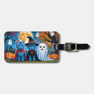 Étiquette À Bagage Oriental Blue Cats Citrouille Halloween Drôle