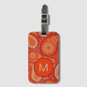 Étiquette À Bagage Ornate Orange Paisley Pattern Monogram (Devant Vertical)