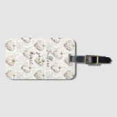 Étiquette À Bagage Ornements coeurs gris crème Chic (Devant Horizontal)