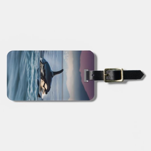 Étiquette À Bagage Orques De Mère Et De Bébé Dans L'Océan, (Devant horizontal)