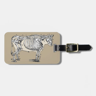 Étiquette À Bagage Os amusants de squelette de vache antique