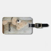 Étiquette À Bagage Ours Cute Stuffé Mur Rustique En Bois (Devant horizontal)